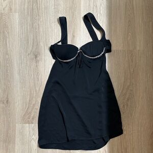 Elegant Black Mini Dress with Rhinestone Detail